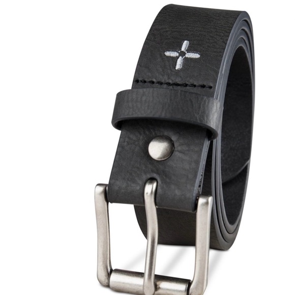 SUN STONE Mens Black Adjustable Logo Faux Leather Dress Belt medium 34-36